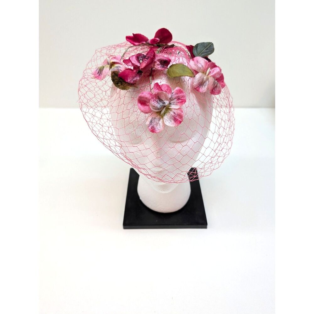 Vintage Pink Velvet Floral Fascinator Hat